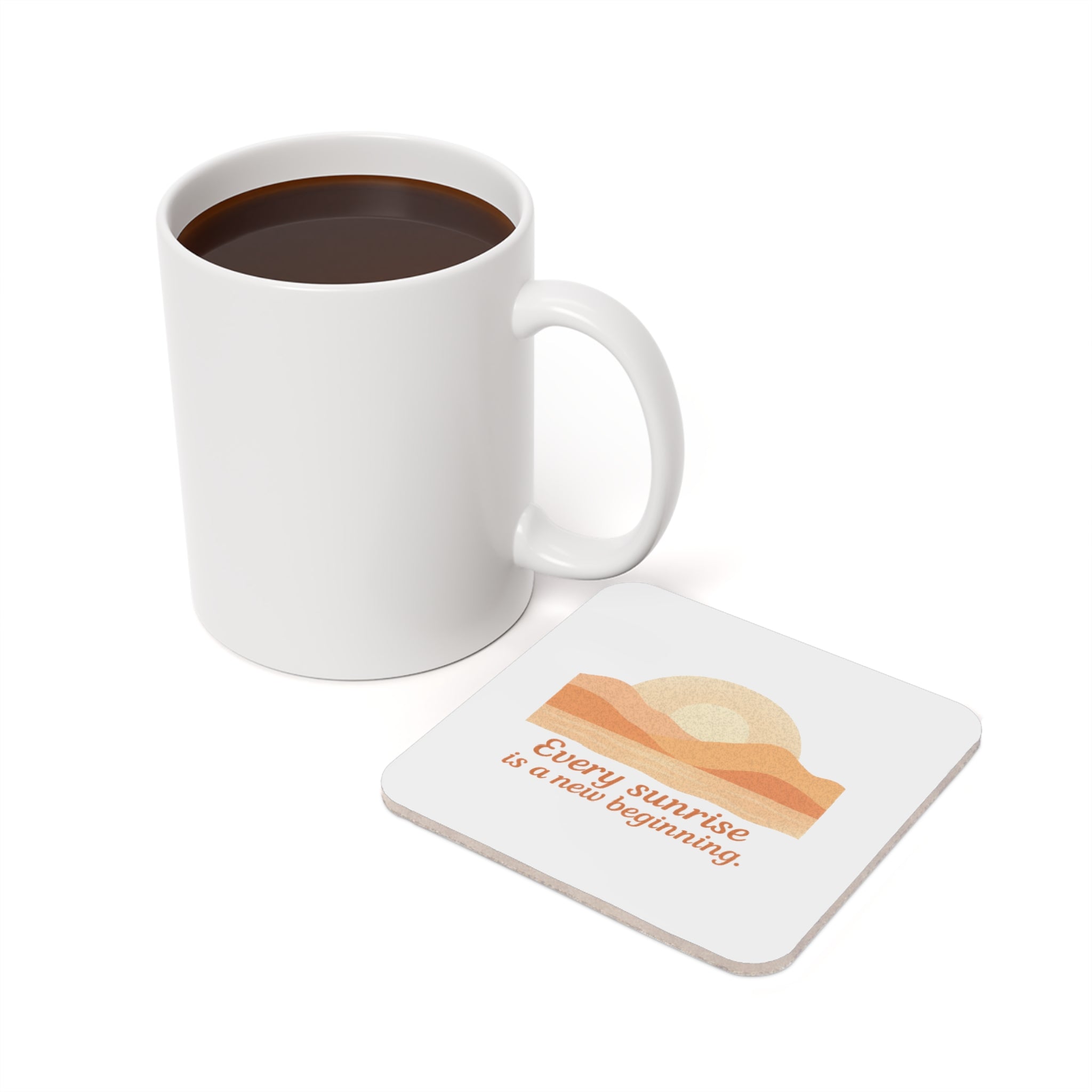 Sunrise Quote Cork Coaster — "Every sunrise is a new beginning."