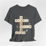 Peace Calm Grow Crossword Tee – Inspirational Word Puzzle T-Shirt
