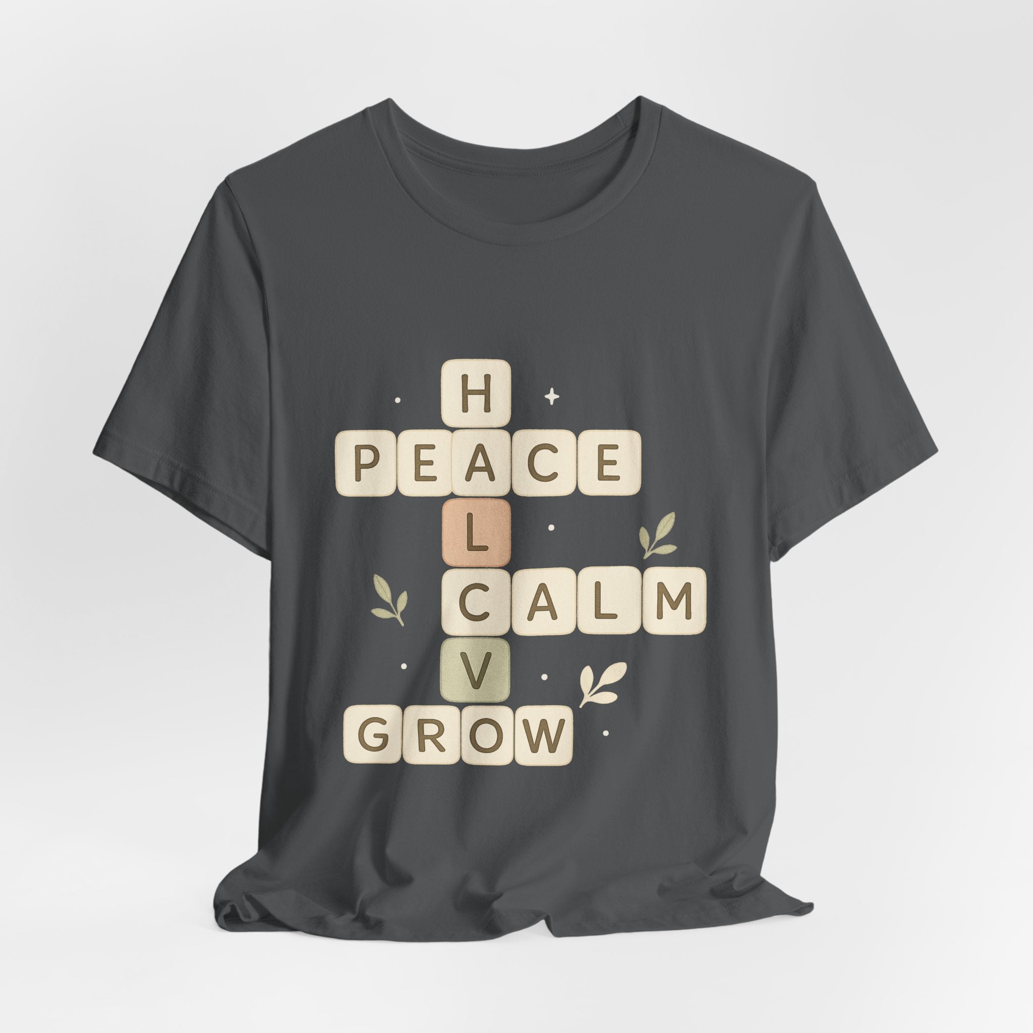 Peace Calm Grow Crossword Tee – Inspirational Word Puzzle T-Shirt