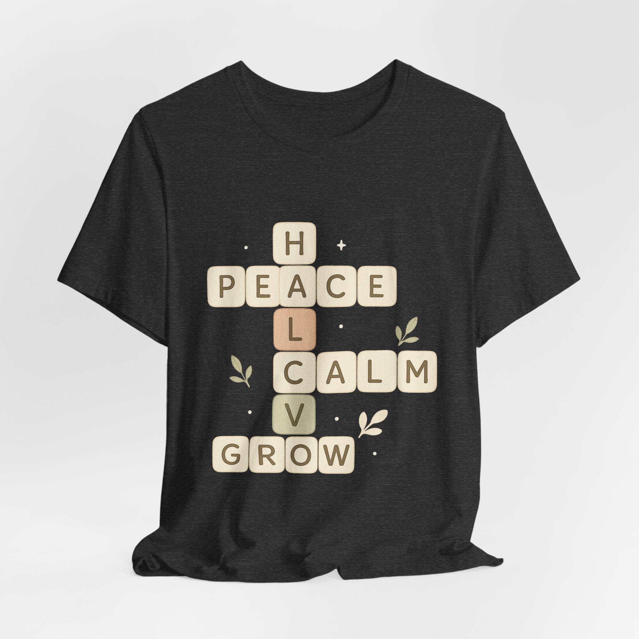 Peace Calm Grow Crossword Tee – Inspirational Word Puzzle T-Shirt