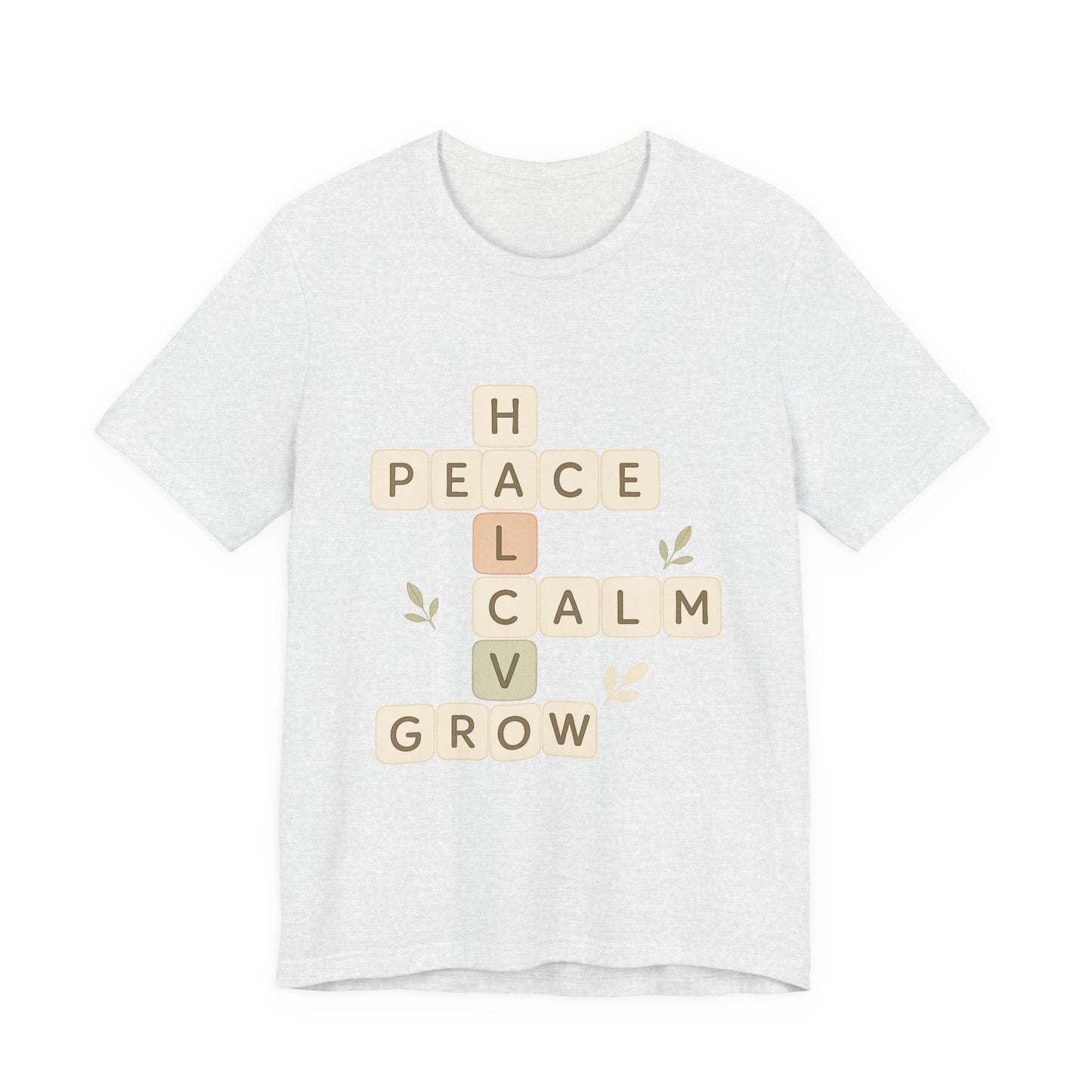 Peace Calm Grow Crossword Tee – Inspirational Word Puzzle T-Shirt