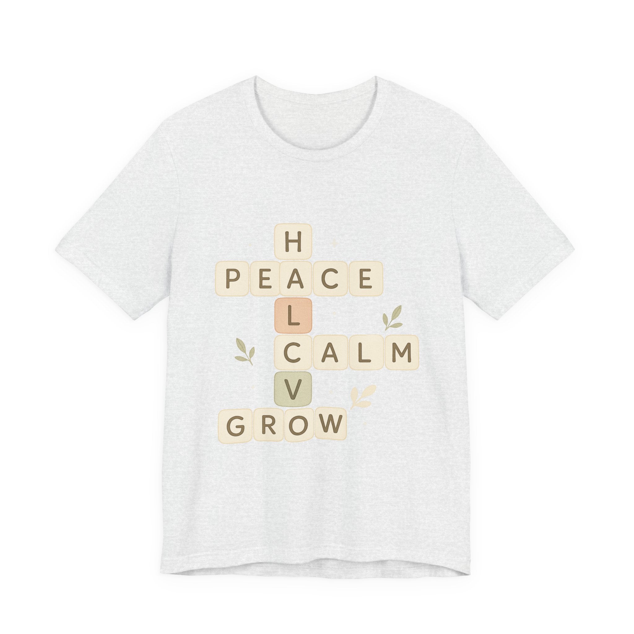 Peace Calm Grow Crossword Tee – Inspirational Word Puzzle T-Shirt