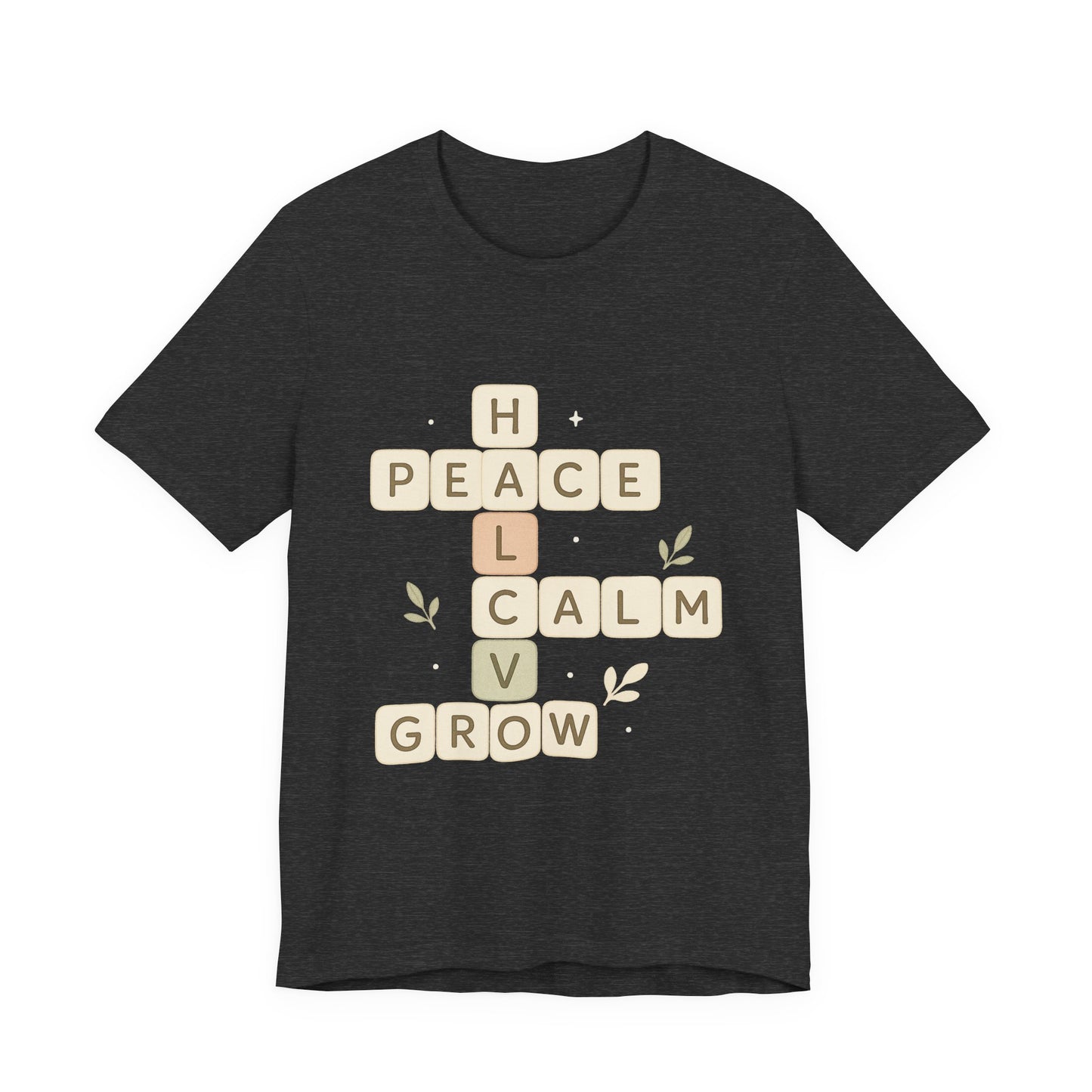 Peace Calm Grow Crossword Tee – Inspirational Word Puzzle T-Shirt