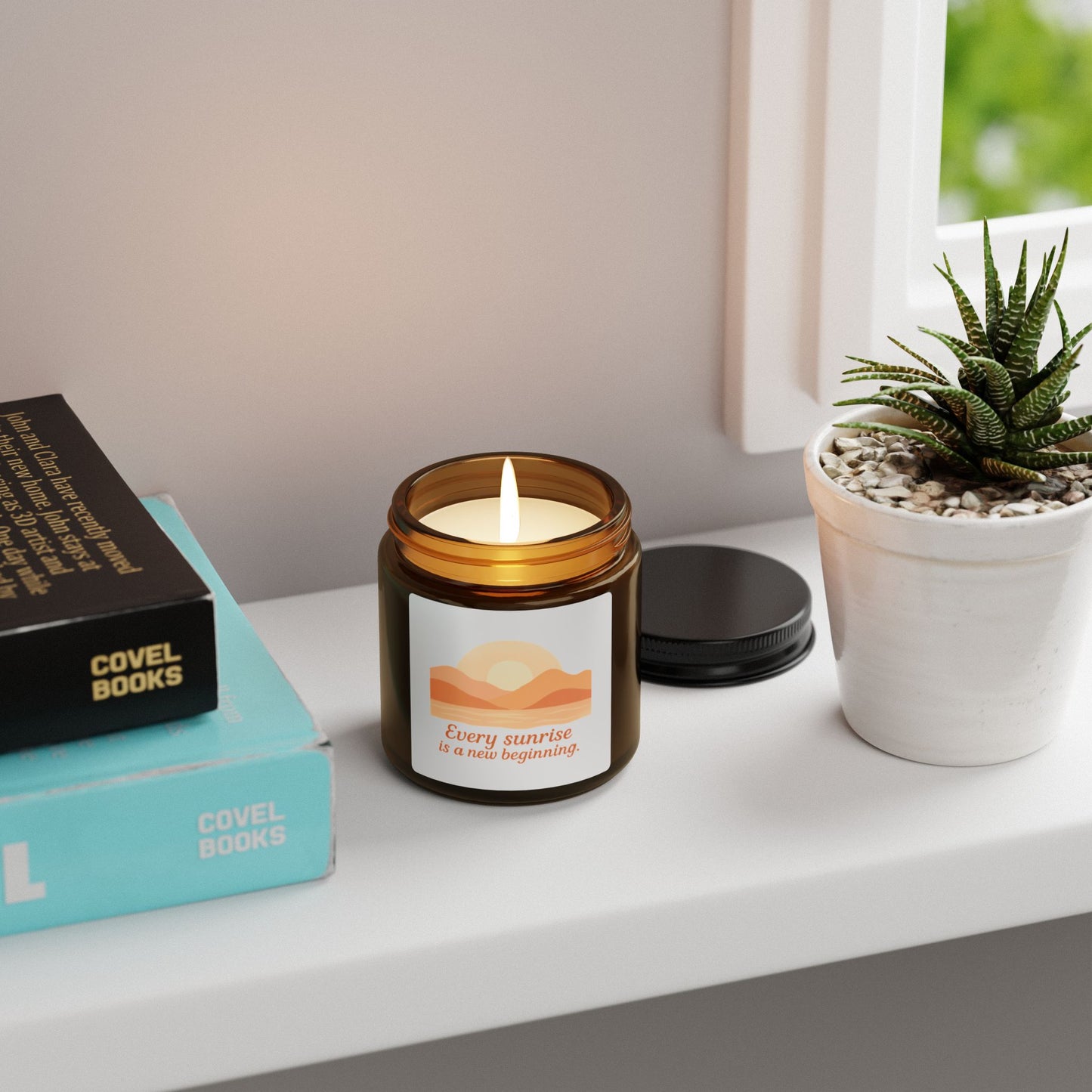 Sunrise Soy Candle — "Every sunrise is a new beginning" Amber Jar