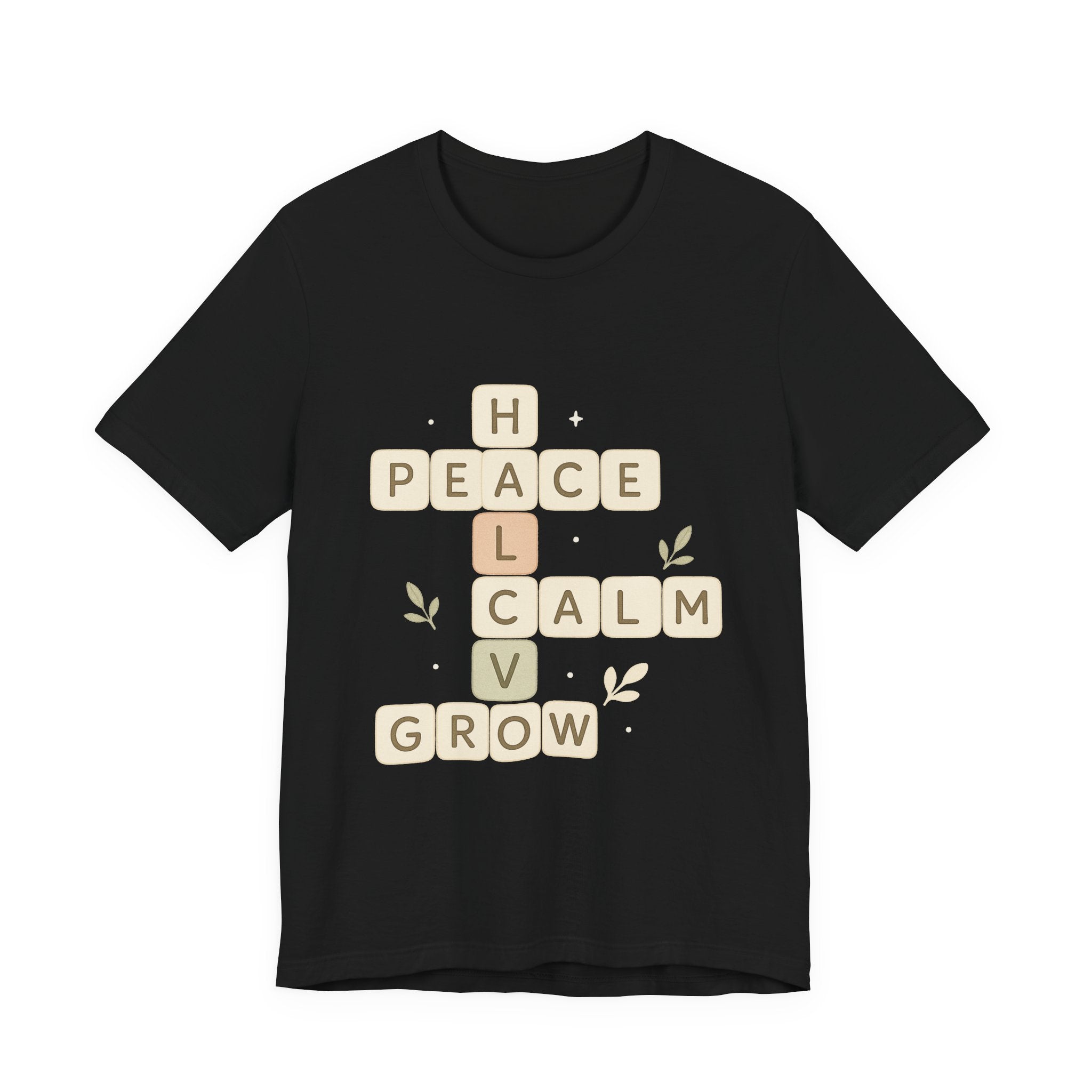 Peace Calm Grow Crossword Tee – Inspirational Word Puzzle T-Shirt