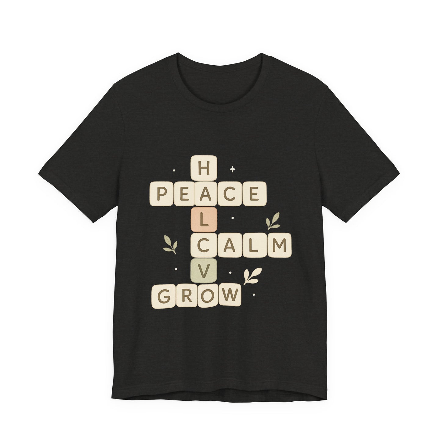 Peace Calm Grow Crossword Tee – Inspirational Word Puzzle T-Shirt