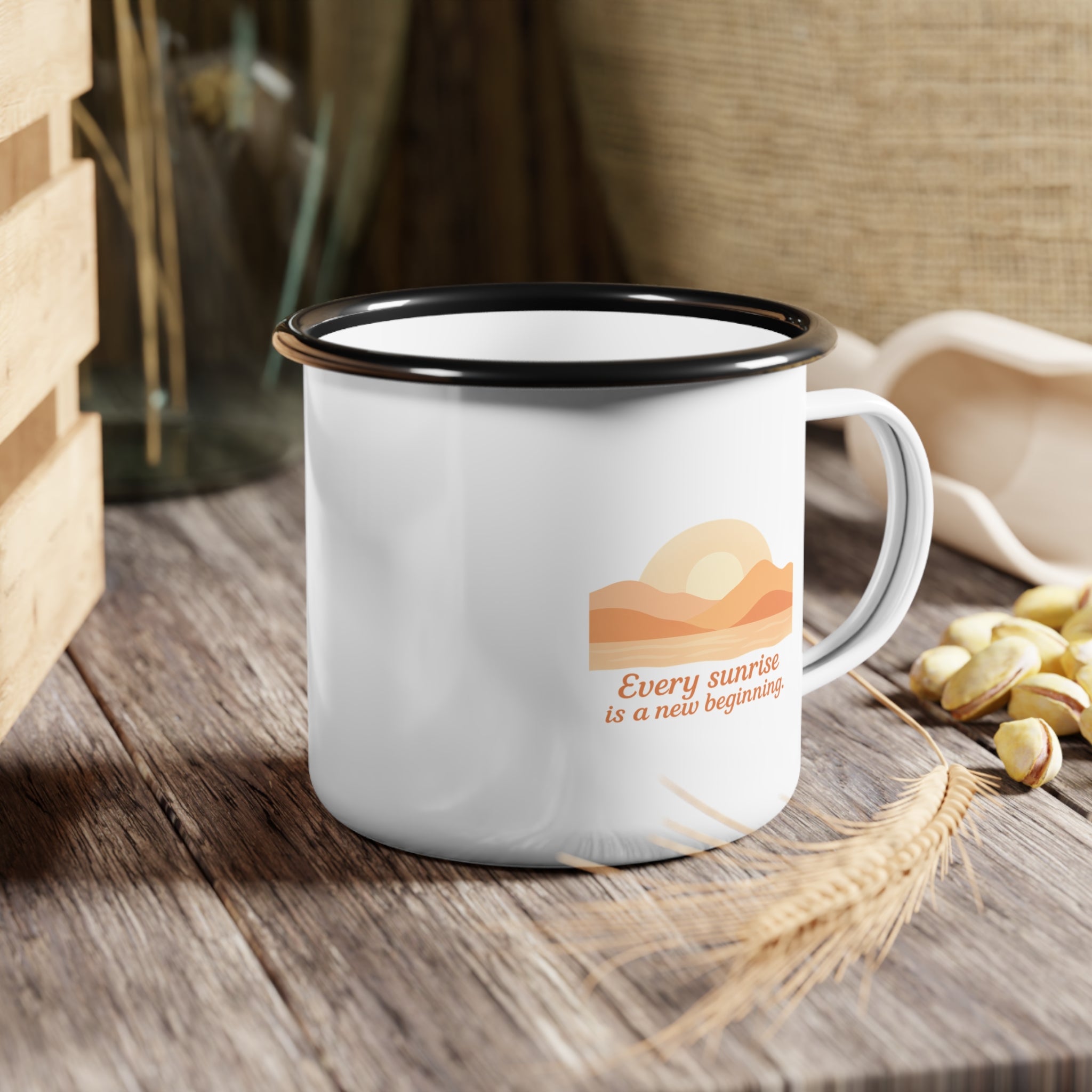Enamel Camp Cup — Retro Sunrise Camping Mug