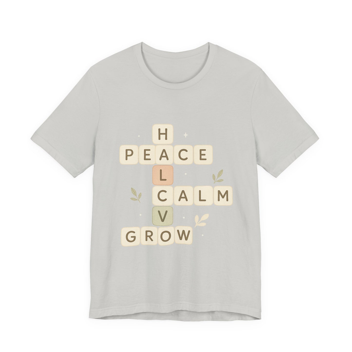 Peace Calm Grow Crossword Tee – Inspirational Word Puzzle T-Shirt