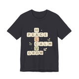 Peace Calm Grow Crossword Tee – Inspirational Word Puzzle T-Shirt