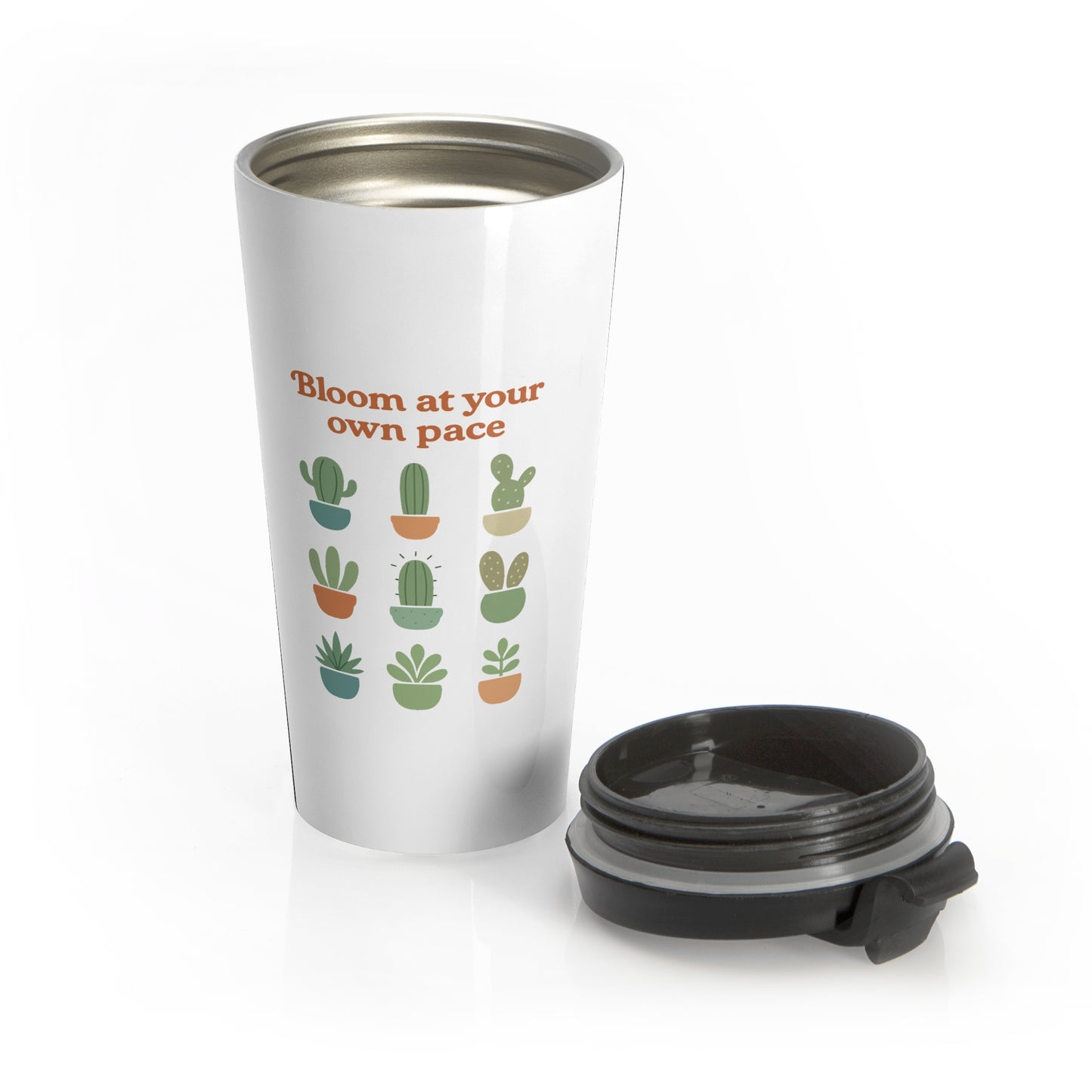 Bloom At Your Own Pace Travel Mug — Cute Cactus Stainless Steel Tumbler