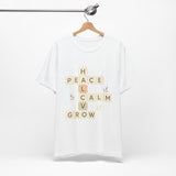 Peace Calm Grow Crossword Tee – Inspirational Word Puzzle T-Shirt