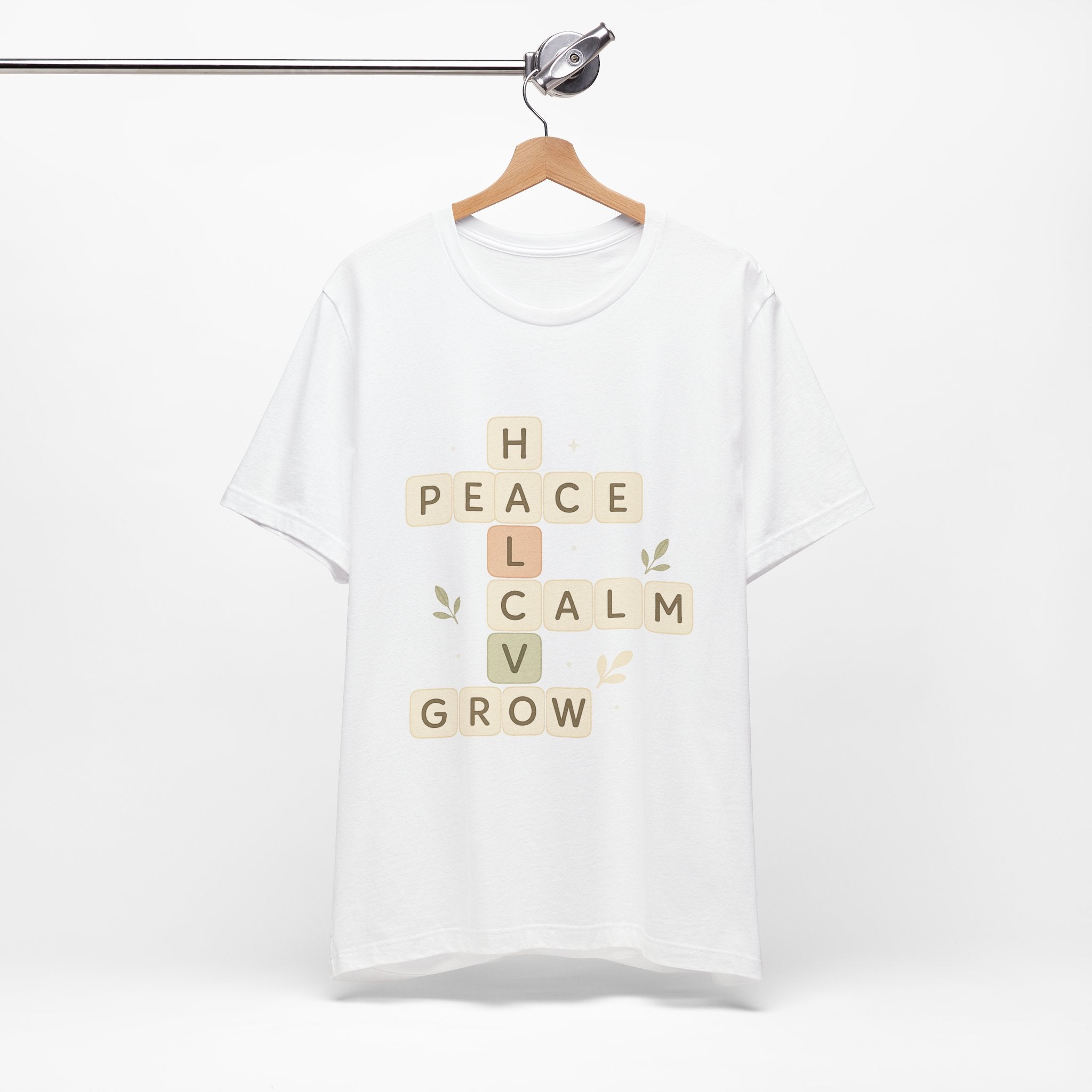 Peace Calm Grow Crossword Tee – Inspirational Word Puzzle T-Shirt
