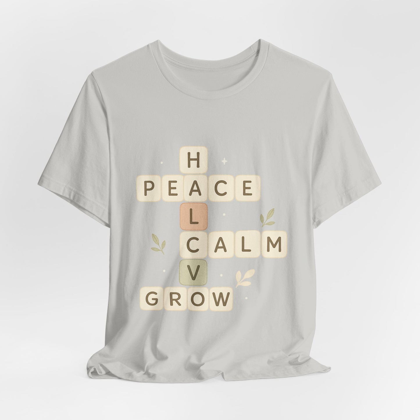 Peace Calm Grow Crossword Tee – Inspirational Word Puzzle T-Shirt