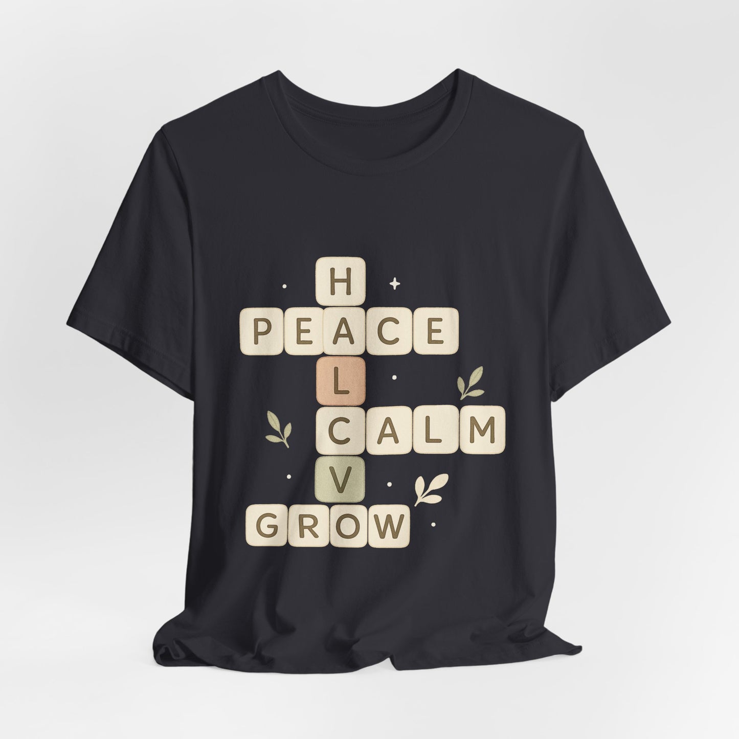 Peace Calm Grow Crossword Tee – Inspirational Word Puzzle T-Shirt