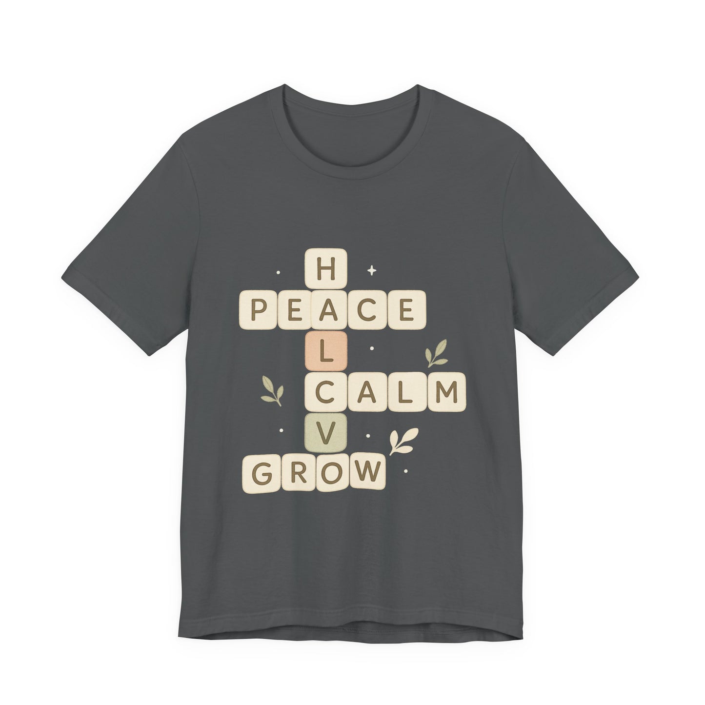 Peace Calm Grow Crossword Tee – Inspirational Word Puzzle T-Shirt