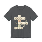 Peace Calm Grow Crossword Tee – Inspirational Word Puzzle T-Shirt