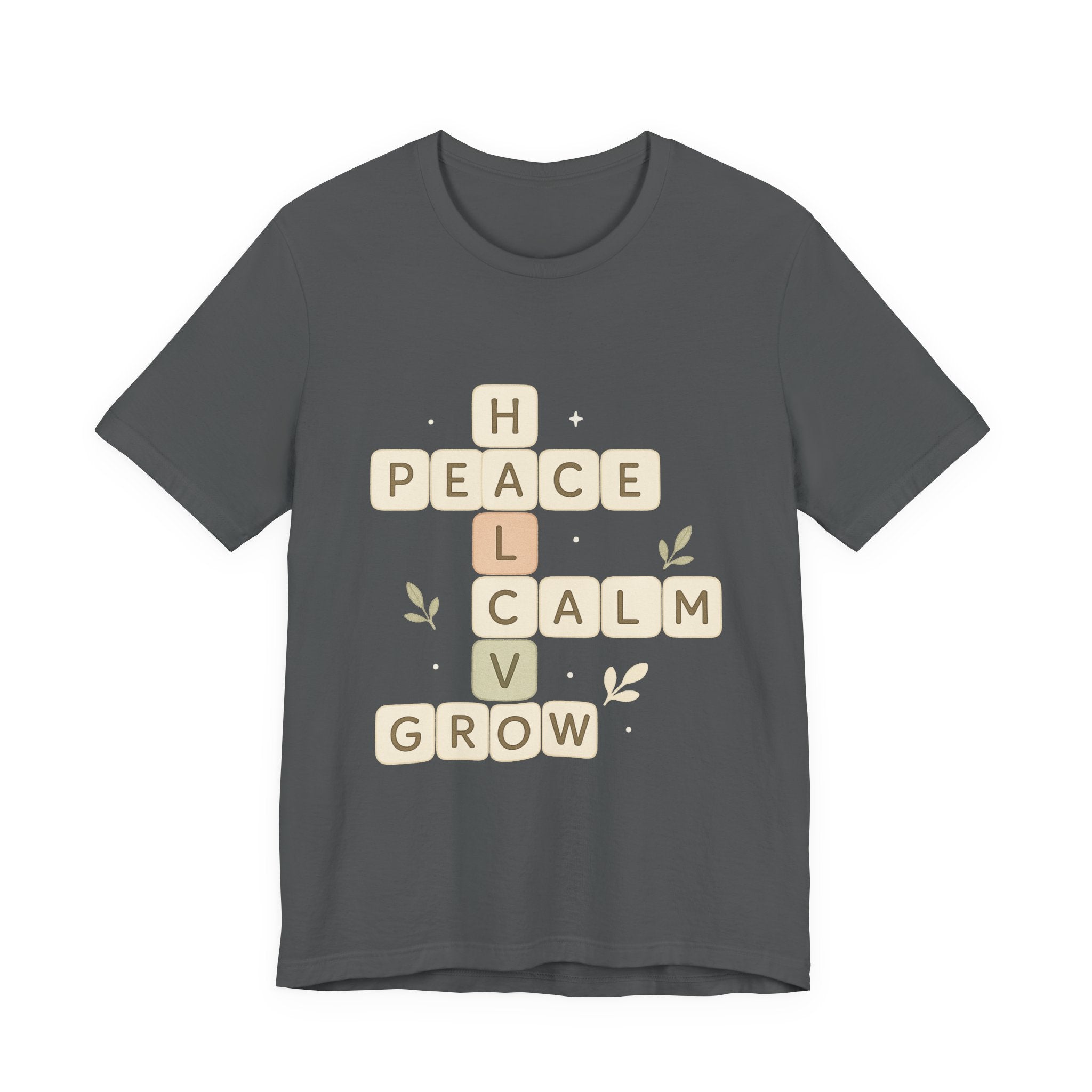 Peace Calm Grow Crossword Tee – Inspirational Word Puzzle T-Shirt
