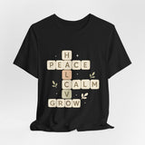 Peace Calm Grow Crossword Tee – Inspirational Word Puzzle T-Shirt