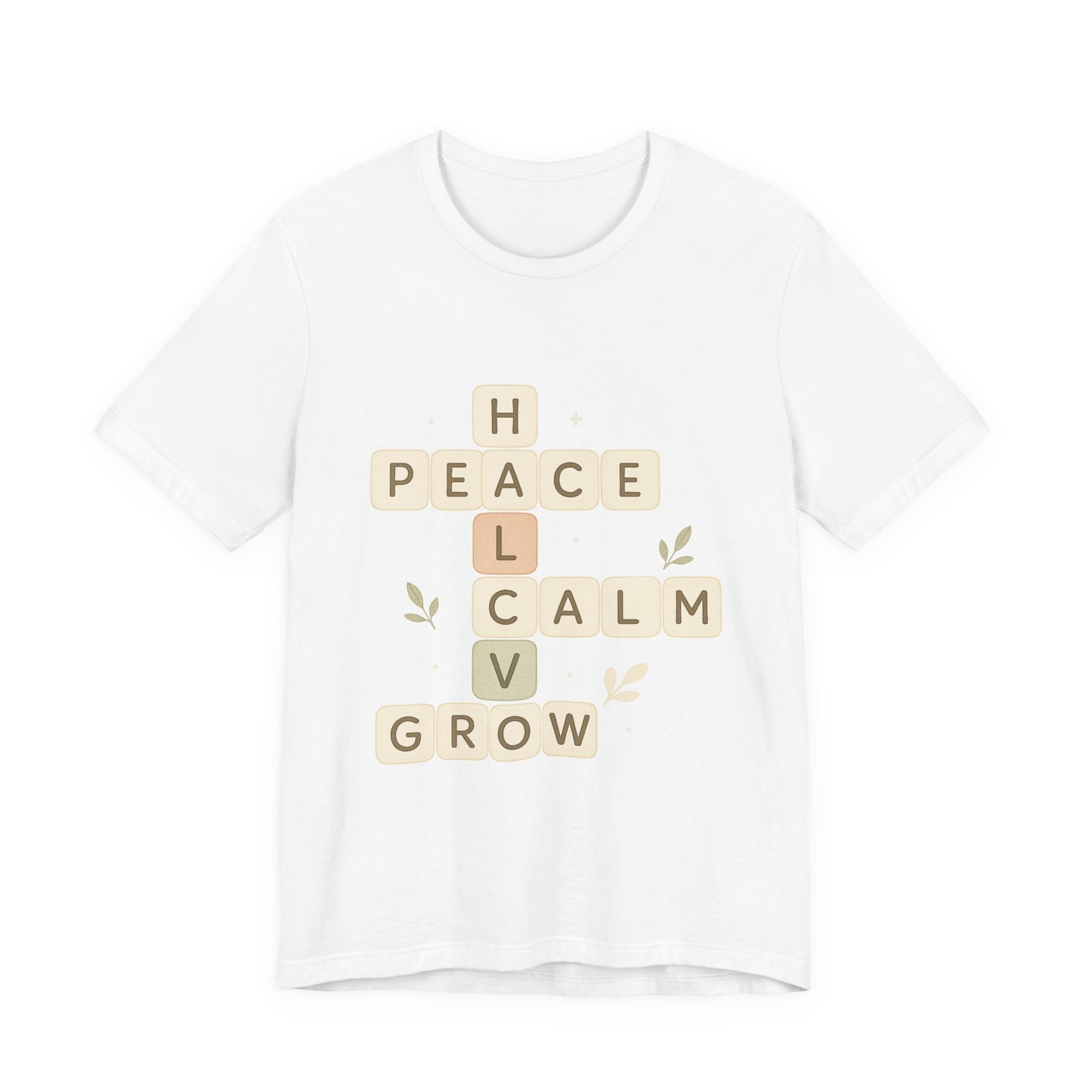 Peace Calm Grow Crossword Tee – Inspirational Word Puzzle T-Shirt