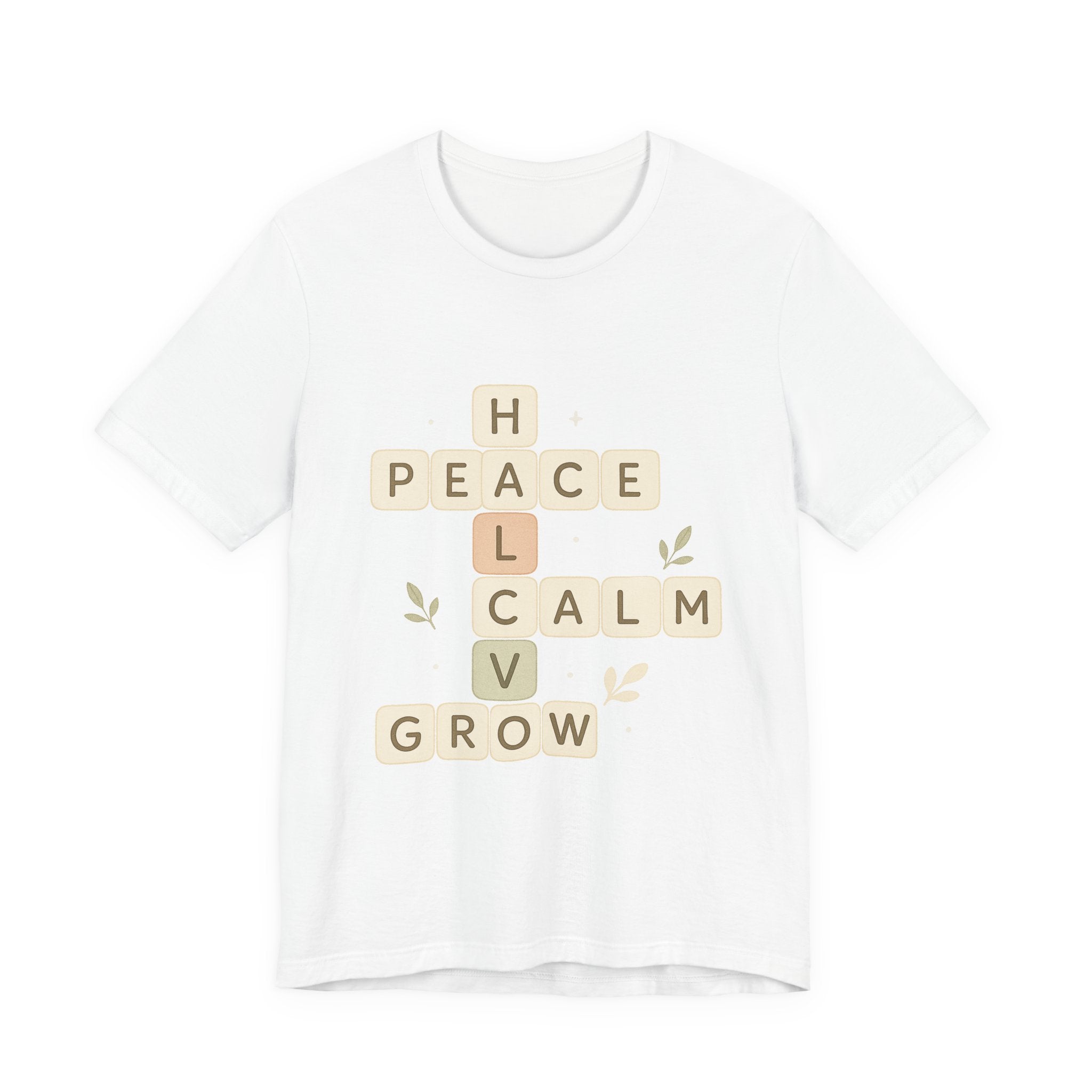 Peace Calm Grow Crossword Tee – Inspirational Word Puzzle T-Shirt