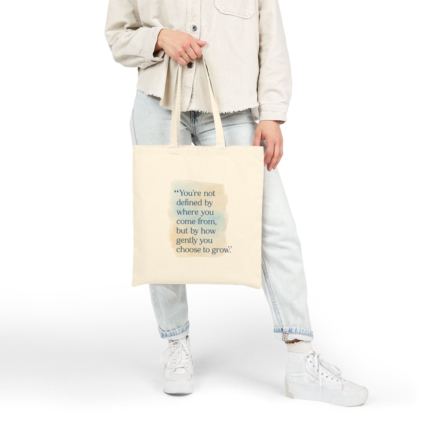 Canvas Tote Bag — “You’re not defined by where you come from, but by how gently you choose to grow” Inspirational Quote