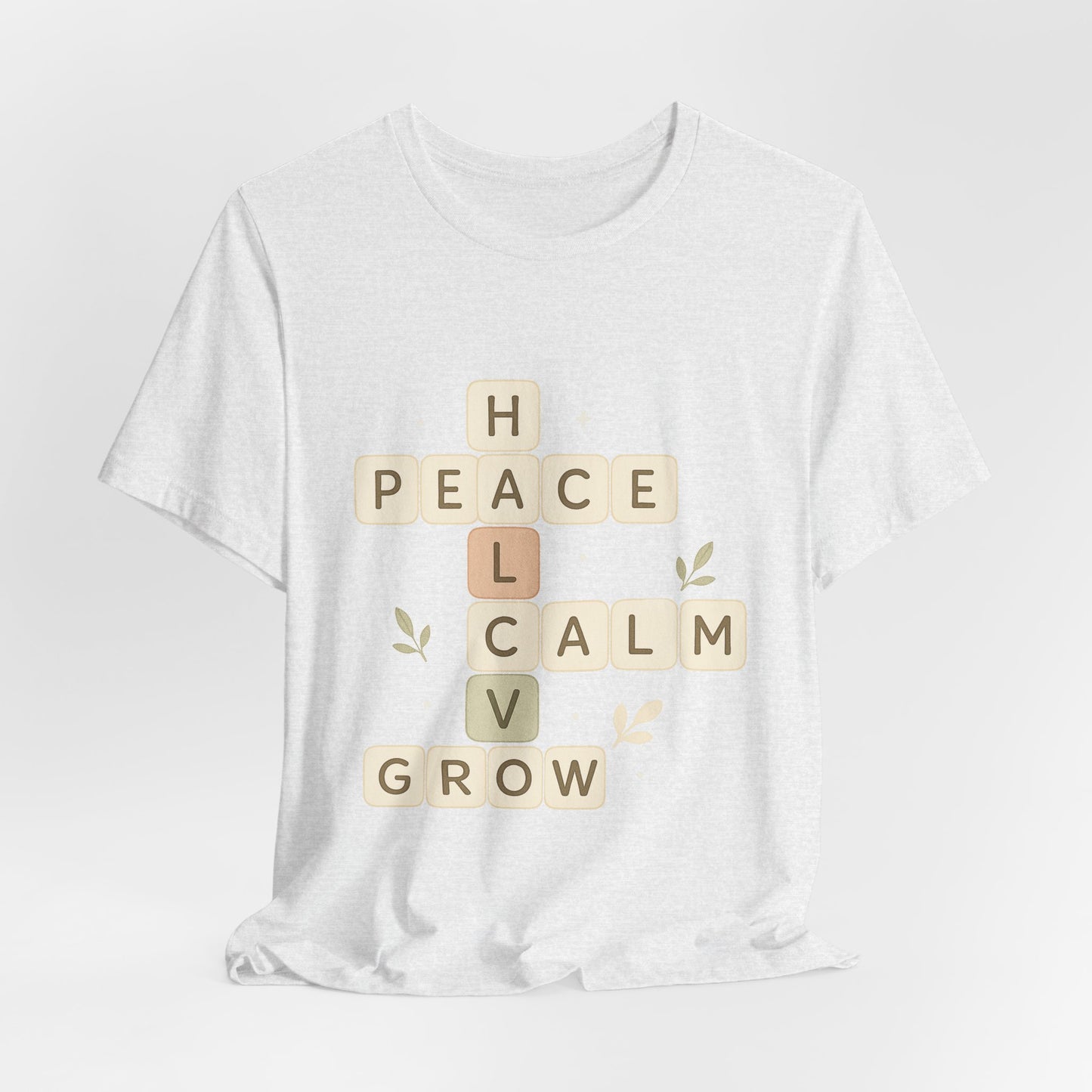 Peace Calm Grow Crossword Tee – Inspirational Word Puzzle T-Shirt