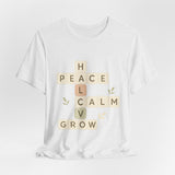 Peace Calm Grow Crossword Tee – Inspirational Word Puzzle T-Shirt