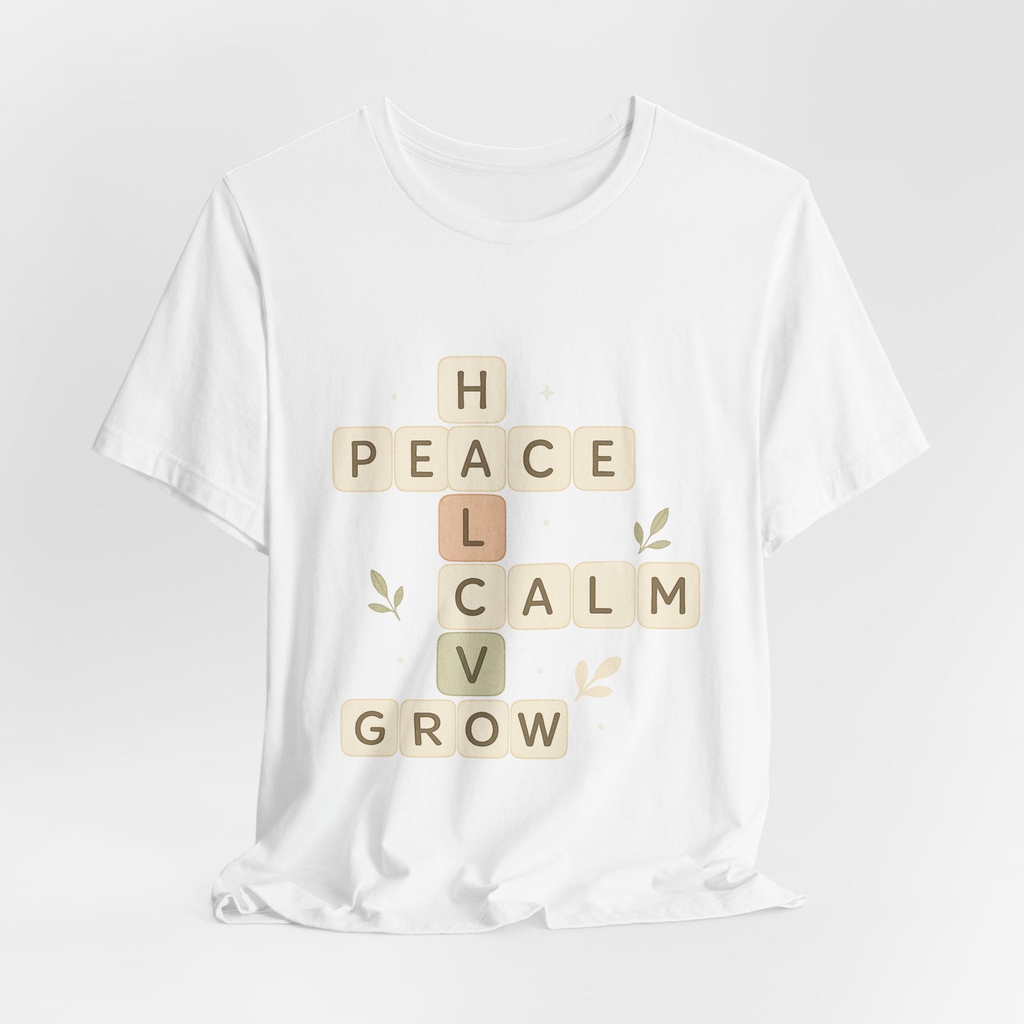 Peace Calm Grow Crossword Tee – Inspirational Word Puzzle T-Shirt