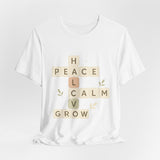 Peace Calm Grow Crossword Tee – Inspirational Word Puzzle T-Shirt