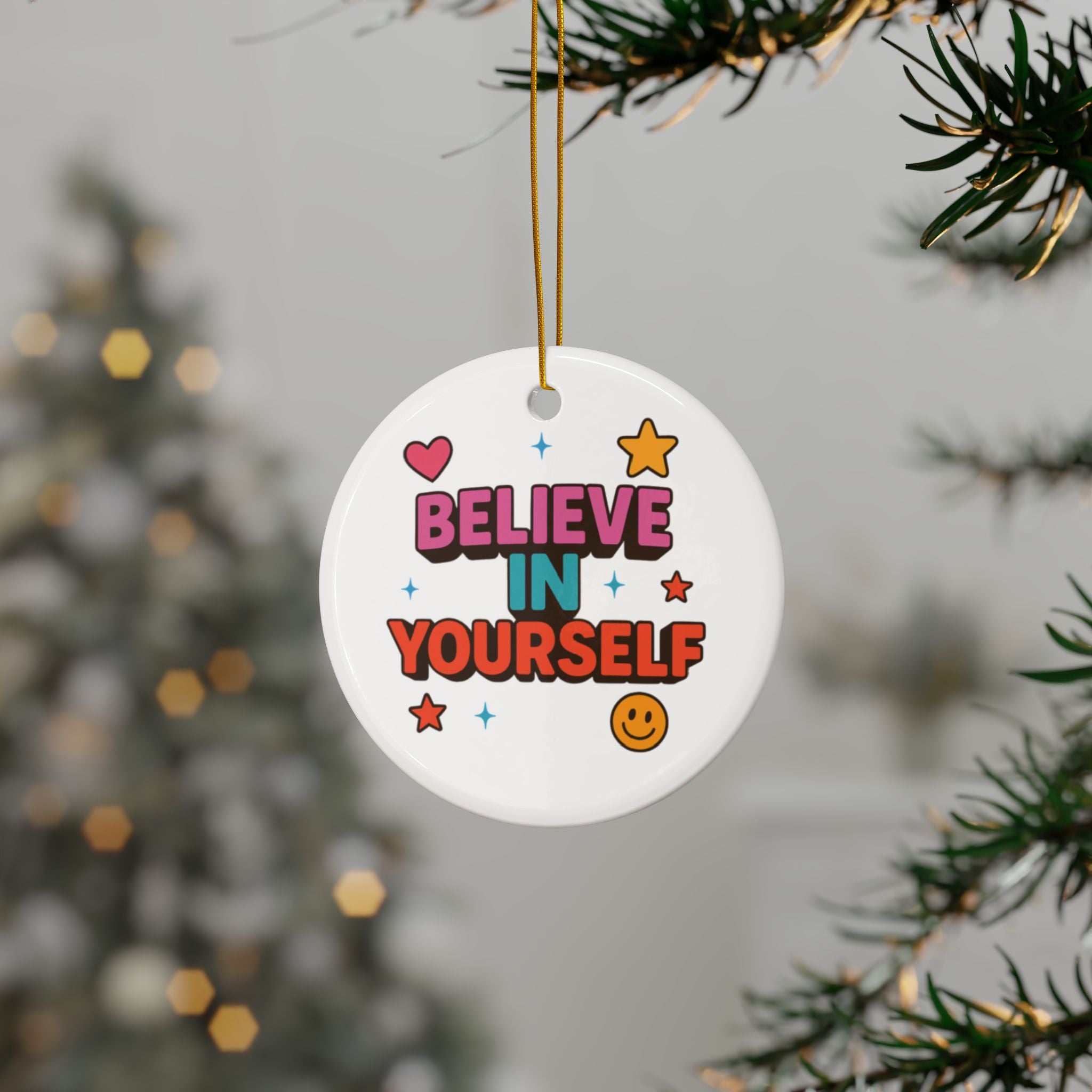 Positive Vibe Ceramic Ornaments, Motivational Decor for Christmas, Gifts for Friends, Home Decor, Circle Ornaments